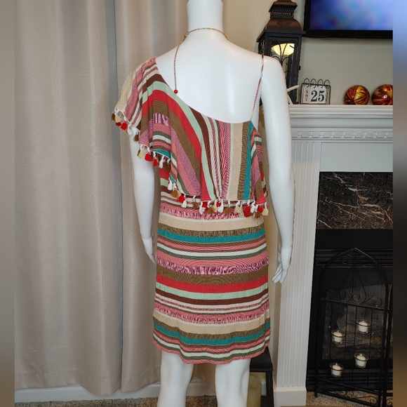 BOSTON PROPER STRIPED RUFFLE DRESS, MULTI-COLOR 8 - Picture 4 of 8